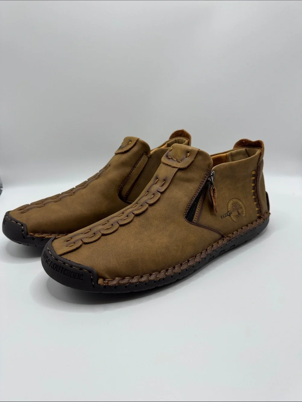 New Men's Casual Brown Zip Moc Shoes SZ US11.5